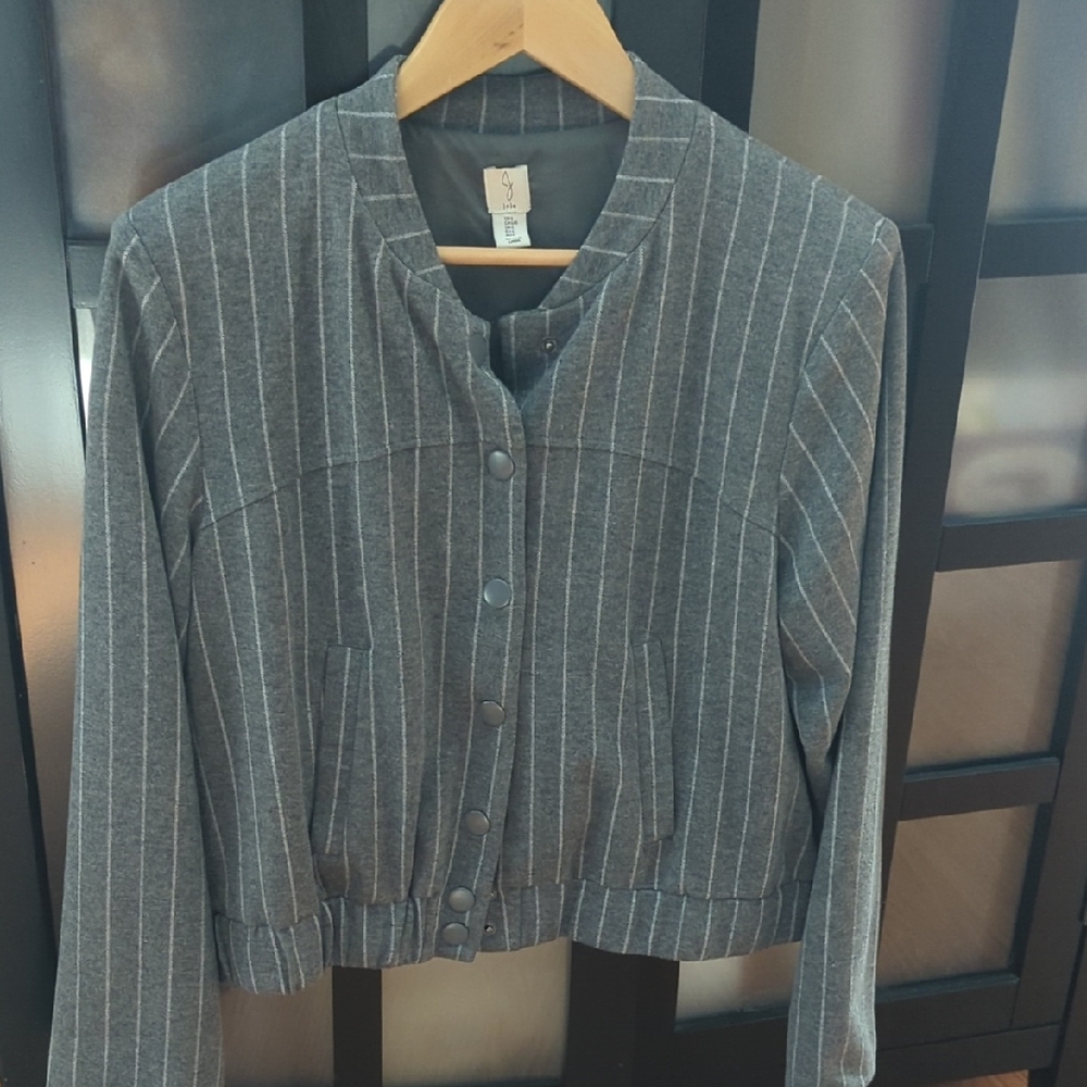 Joie Gray Pinstripe Bomber Jacket